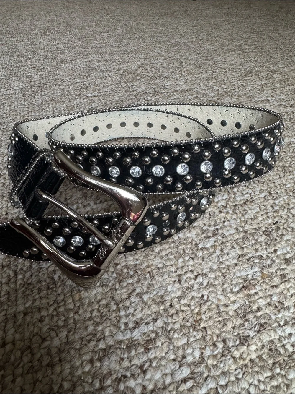 Women’s Black Studded Rhinestone Y2K Belt - Fashion Accessory L/XL